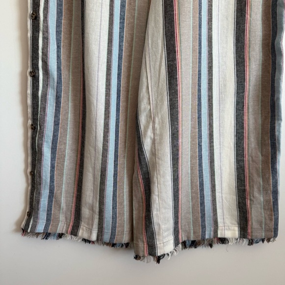 SOFT SURROUNDINGS L Sera Cropped Pants Striped Linen Blend Button Sides Large - Picture 5 of 11